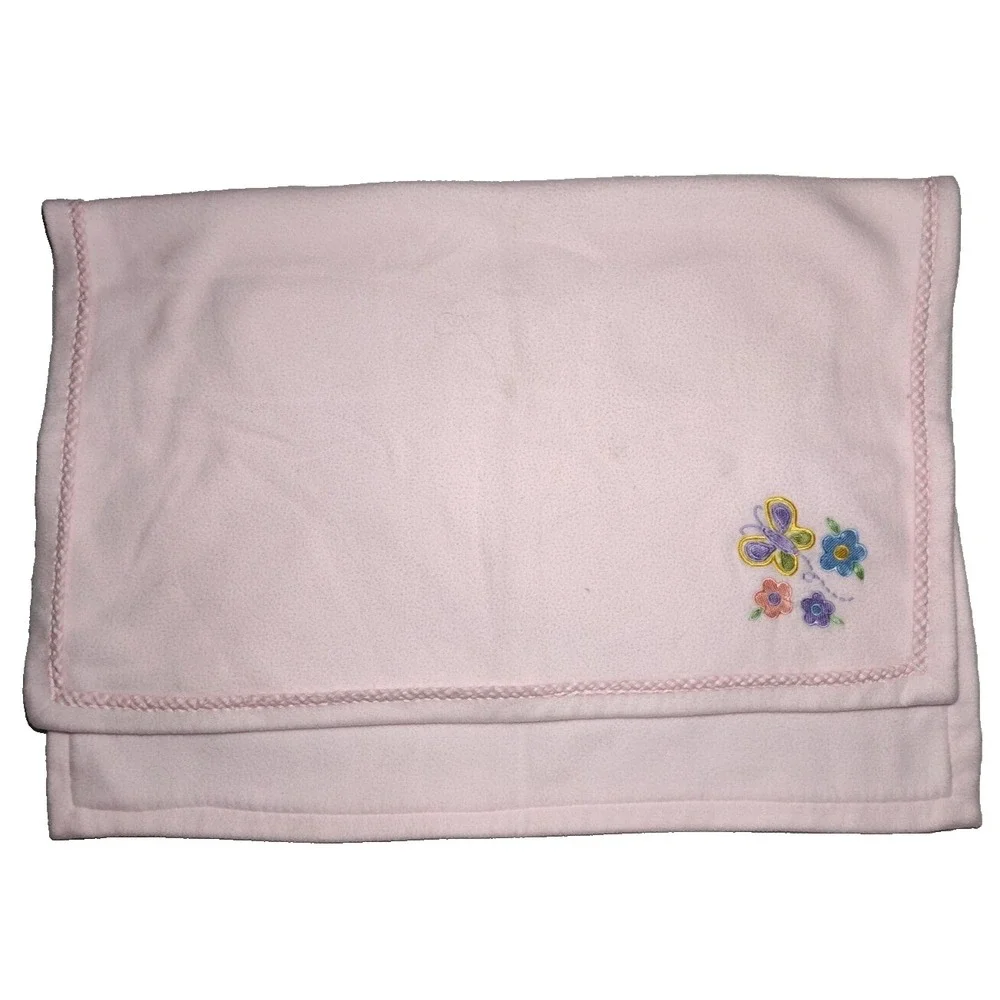 Kids Line Pink Flower Butterfly Fleece Baby Blanket Security Lovey‎ htf Gingham